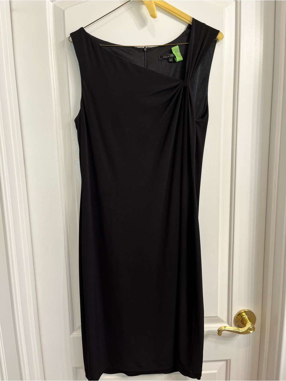 David Meister Black One-Shoulder Evening Sheath Dress